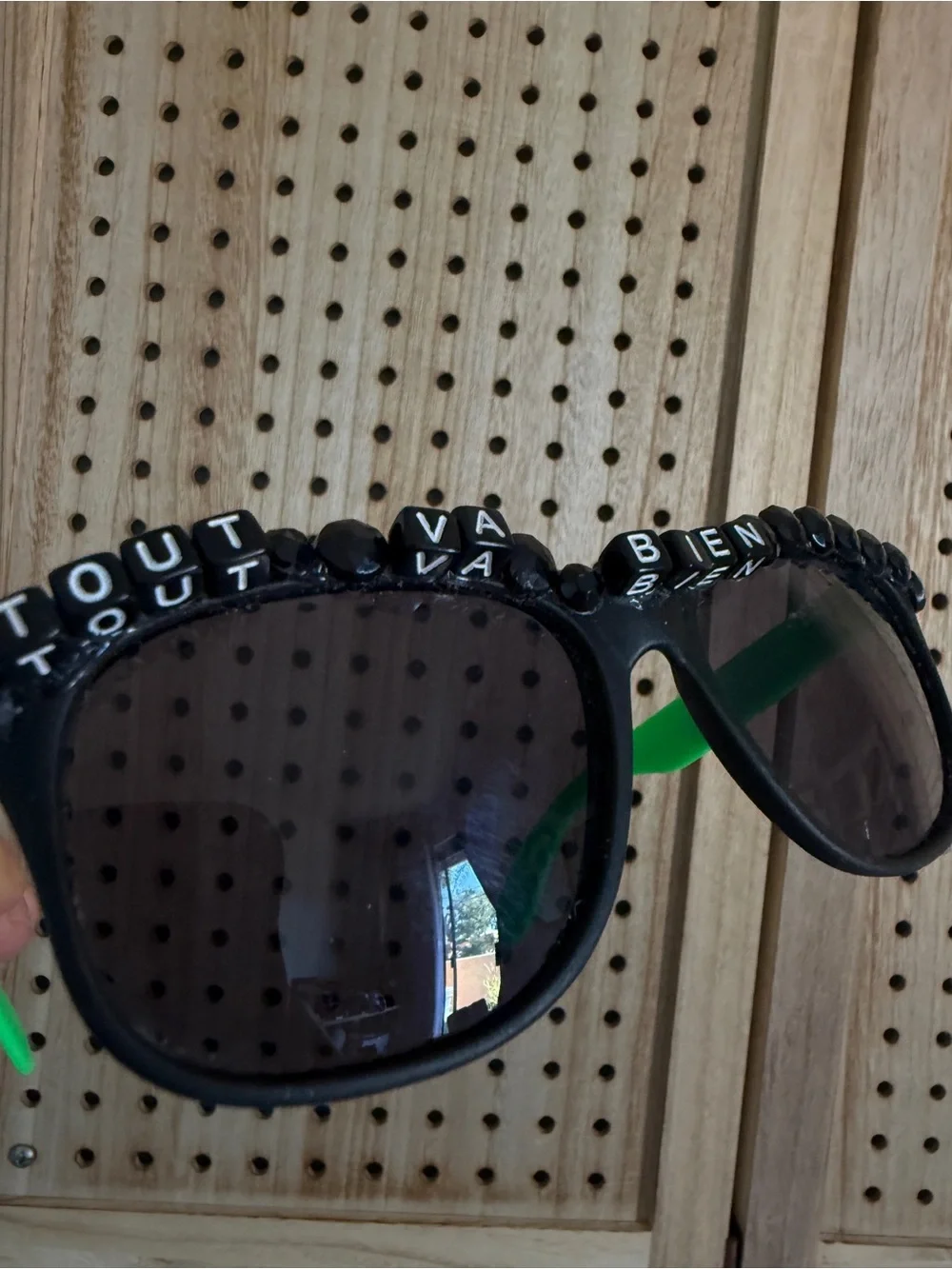 New handmade festival Tout Va bien french (all is well) Beaded Black Sunglasses